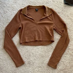Light brown, polyester, cropped long sleeve